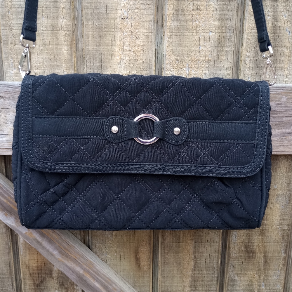 Vera Bradley Quilted Canvas Crossbody Shoulder Convertible Purse Black